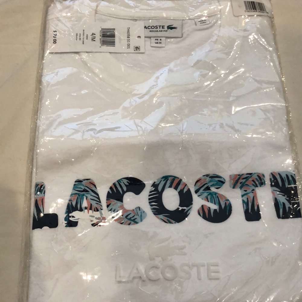 Lacoste white t-shirt tropical logo